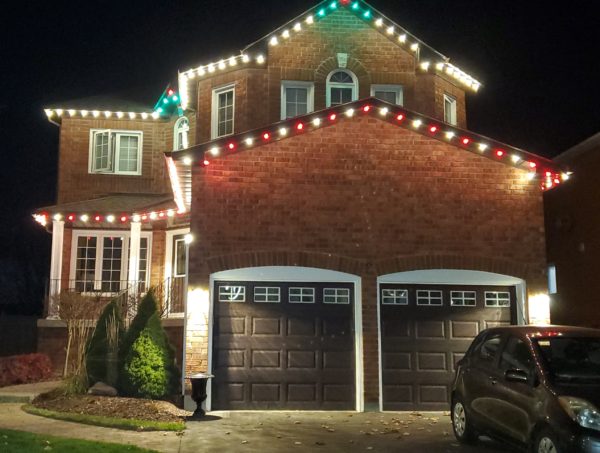 Green, red and white LED Christmas lights installation